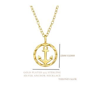 Gold Plated Anchor Necklace 925S Circle Friendship Ocean Sailor Mom Wife Gift